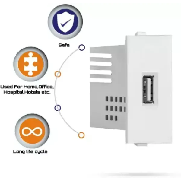 Anchor Ziva Compatible moduler usb socket  | 2A  USB charging Socket 