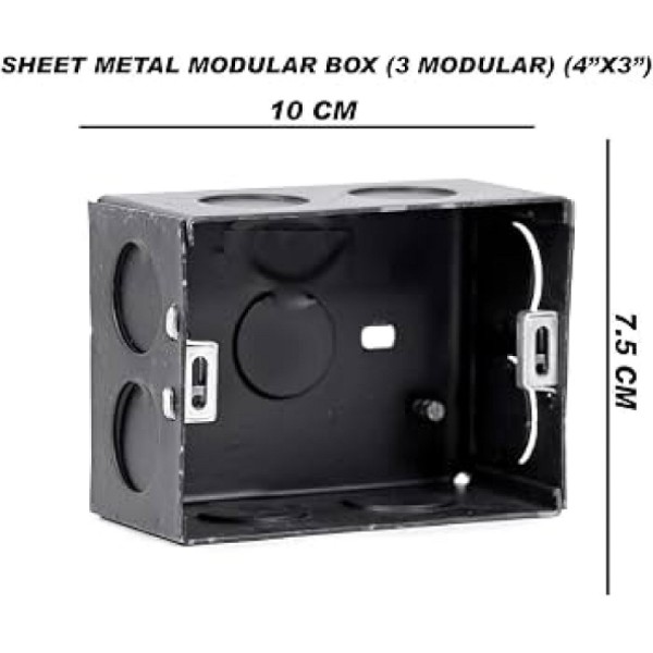 4x3" 3 Module, Metal Modular Box, GI Sheet, Black Power coated