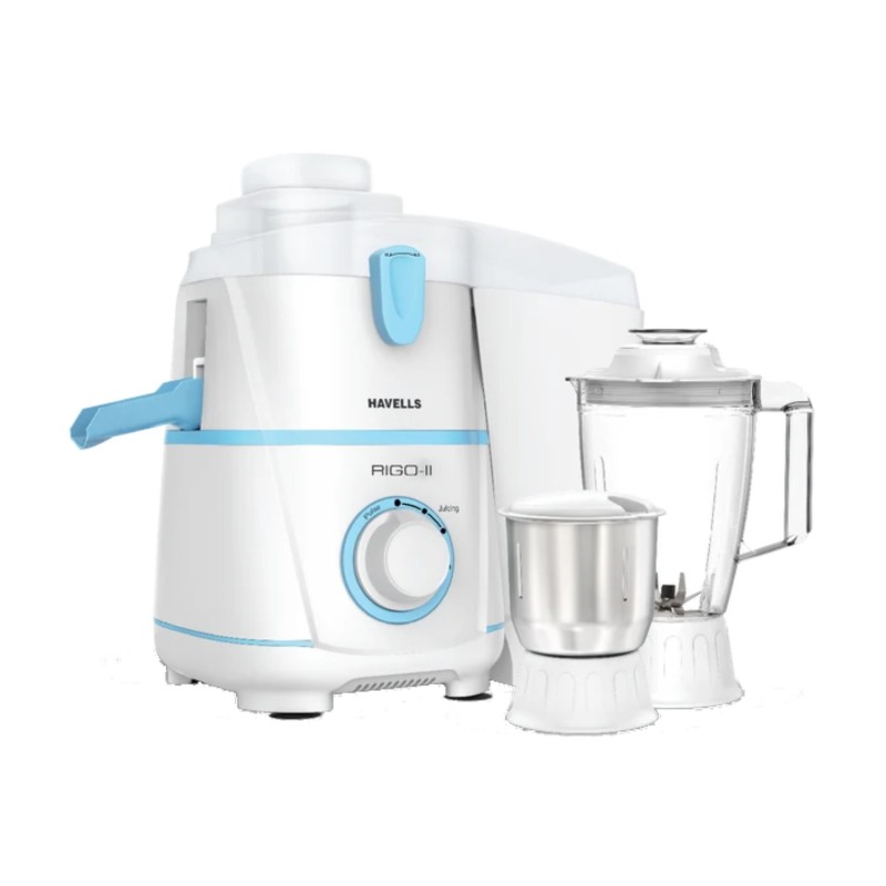 Havells Rigo 500W Juicer Mixer Grinder with Stainless Steel Sieve and Foldable Spout (White and Blue) Havells Rigo 500W Juicer Mixer Grinder with Stainless Steel Sieve and Foldable Spout (White and Blue)