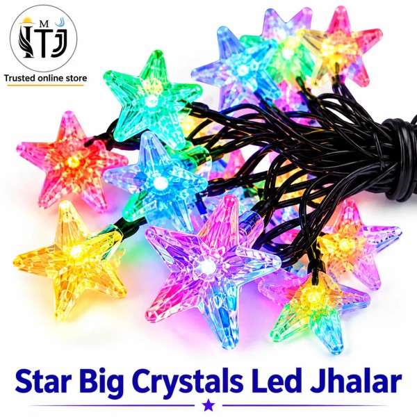 LED Jhalar Star Big Crystals | Multi-Color  | 12 Feet