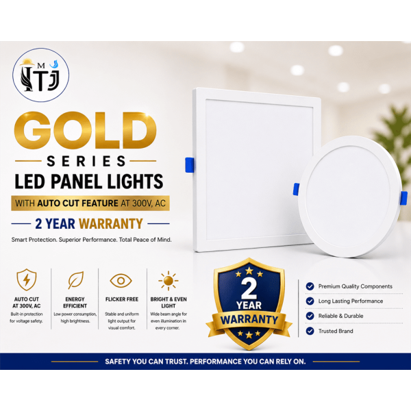 MITJ 12 Watt LED Panel Light - Square, Warm White, AutoCut Volatge Protection