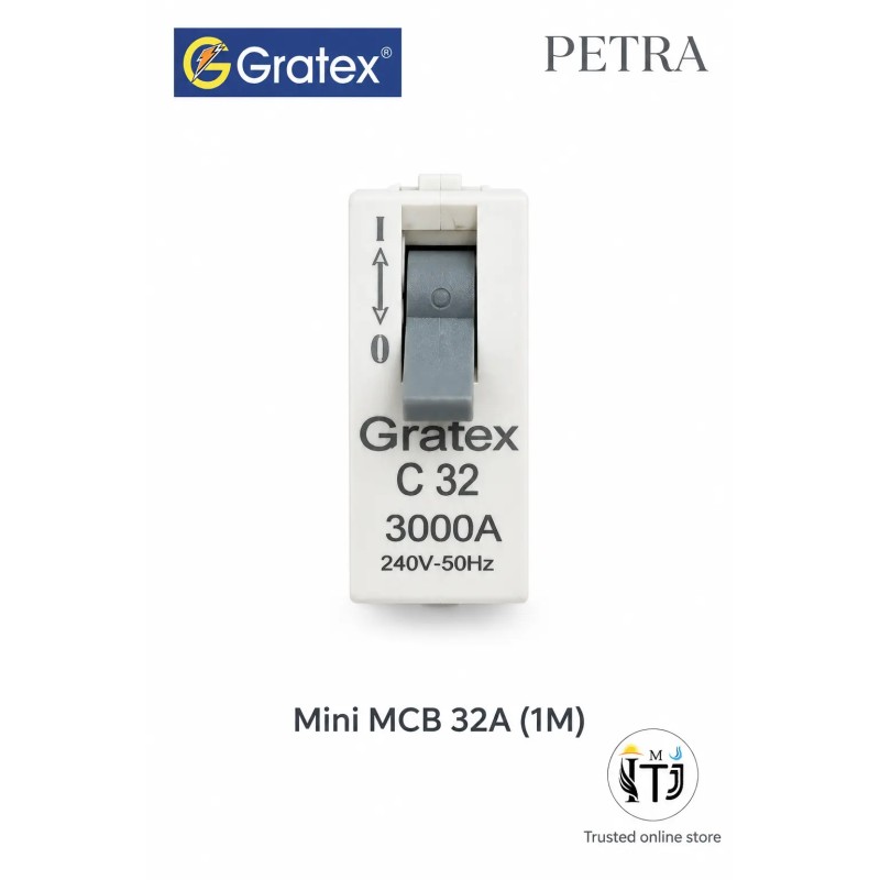 Gratex Petra Mini MCB SP 32A (1M)| White Gratex Petra Mini MCB SP 32A (1M)| White