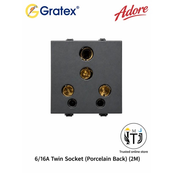 Gratex Adore 6/16A Twin Socket Without Shutter 2M | Grey