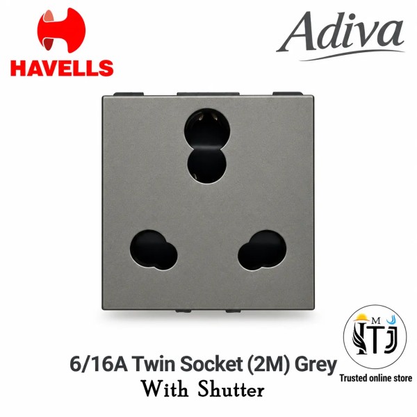 Havells Adiva 6/16A Socket With Shutter 2M | Grey