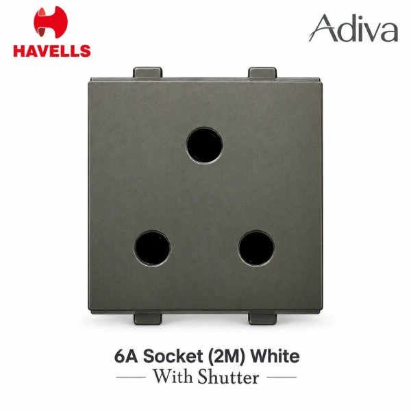 Havells Adiva 6A 3 Pin Socket With Shutter 2M | Grey