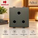 Havells Adiva 6A 3 Pin Socket With Shutter 2M | Grey