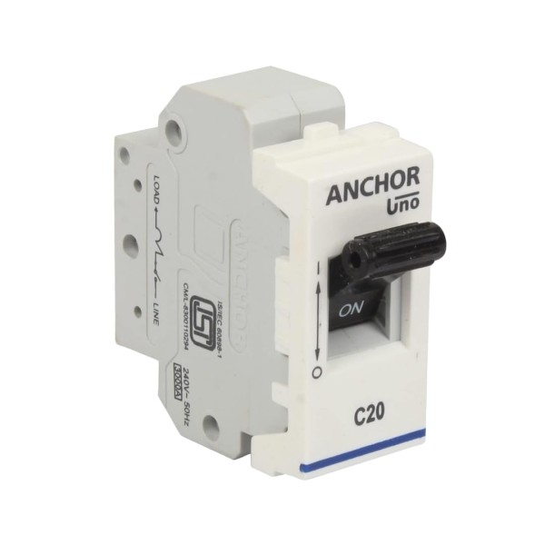 Anchor Ziva -UNO  Single Pole Mini MCB 20A- White, 68983