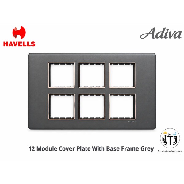 Havells Adiva 12M Cover Plate With Base Frame| Grey With  Rose Gold Bezel