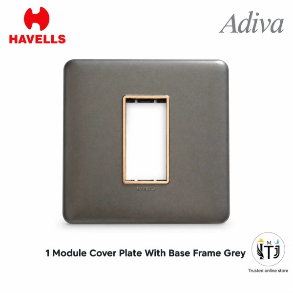 Havells Adiva 1M Cover Plate With Base Frame| Grey With  Rose Gold Bezel