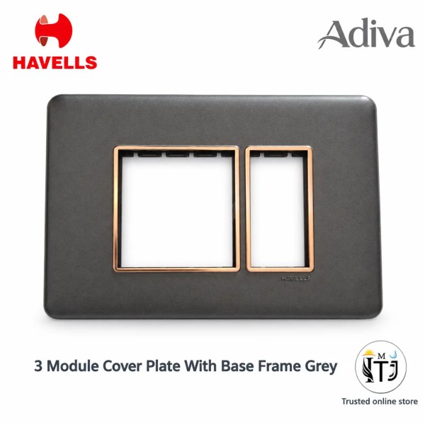 Havells Adiva 3M Cover Plate With Base Frame| Grey With  Rose Gold Bezel