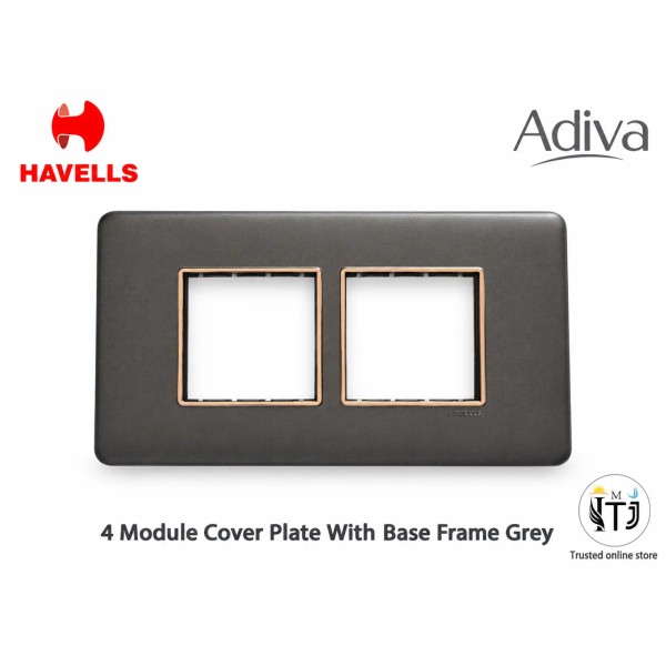 Havells Adiva 4 M Cover Plate With Base Frame| Grey With  Rose Gold Bezel