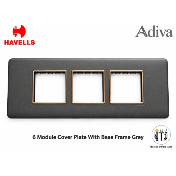 Havells Adiva 6 M Cover Plate With Base Frame| Grey With  Rose Gold Bezel
