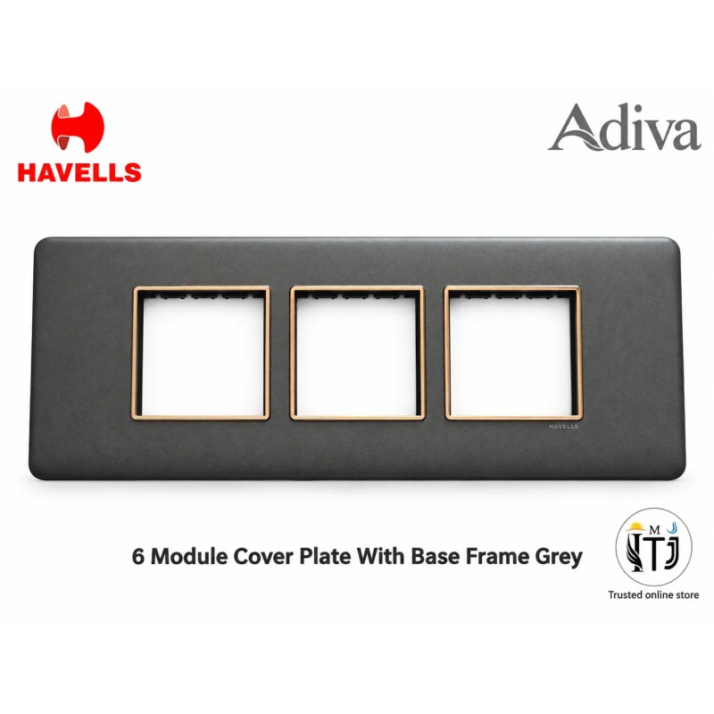 Havells Adiva 6 M Cover Plate With Base Frame| Grey With Rose Gold Bezel Havells Adiva 6 M Cover Plate With Base Frame| Grey With Rose Gold Bezel