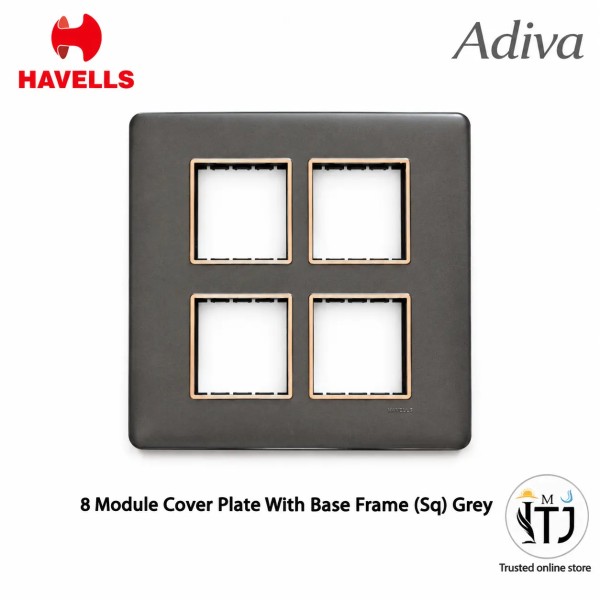 Havells Adiva 8 M Cover Plate With Base Frame Sq| Grey With  Rose Gold Bezel