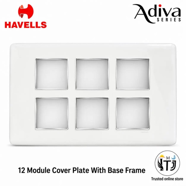 Havells Adiva 12 Module Cover Plate with Base Frame| White Chrome Bezel 