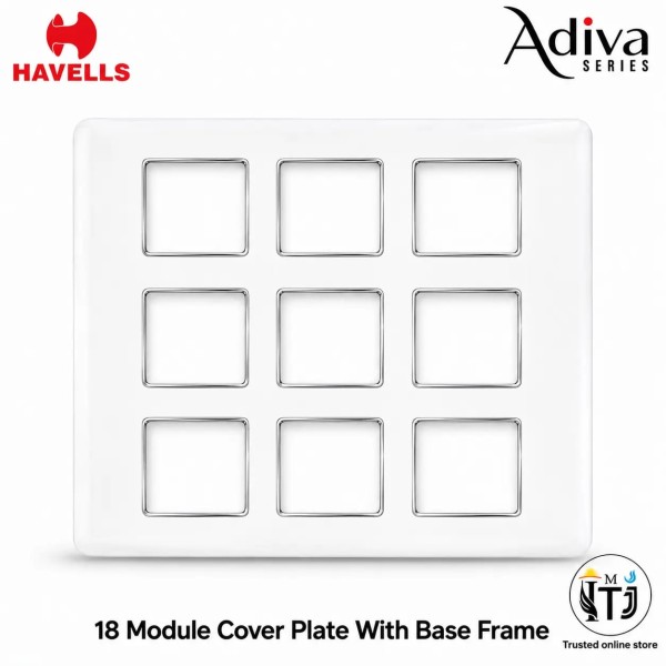 Havells Adiva 18 Module Cover Plate with Base Frame| White Chrome Bezel 