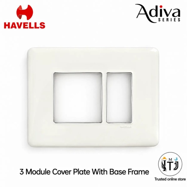 Havells Adiva 3 Module Cover Plate with Base Frame| White Chrome Bezel 