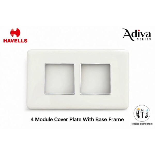 Havells Adiva 4 Module Cover Plate with Base Frame| White Chrome Bezel 
