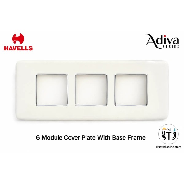 Havells Adiva 6 Module Cover Plate with Base Frame| White Chrome Bezel 