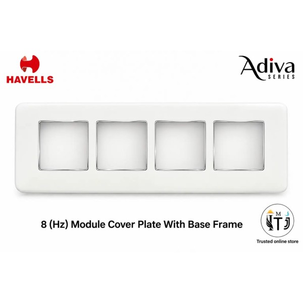 Havells Adiva 8 Module Cover Plate with Base Frame| White Chrome Bezel 
