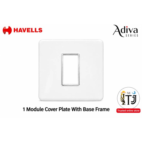 Havells Adiva 1 Module Cover Plate with Base Frame| White Chrome Bezel 