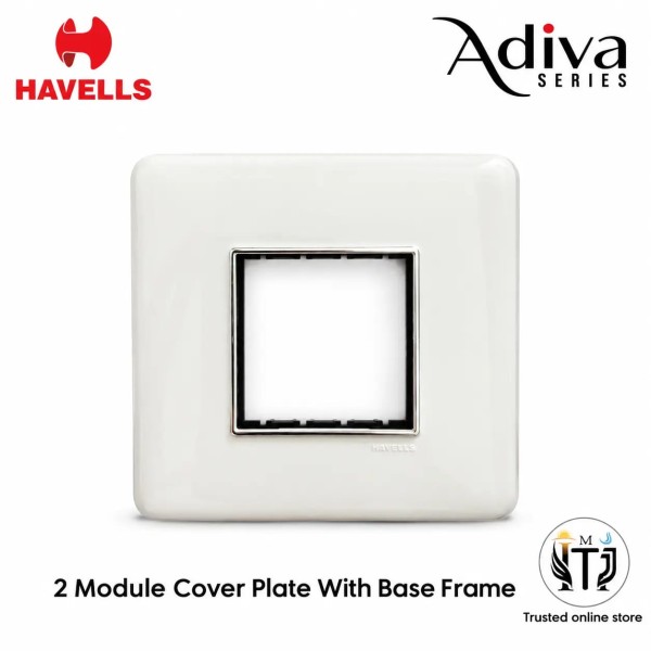 Havells Adiva 2 Module Cover Plate with Base Frame| White Chrome Bezel 