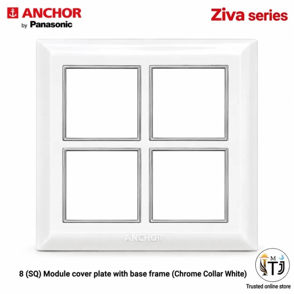 Anchor Ziva 8 Module Plate Sq (68988C) - Chrome Collar White