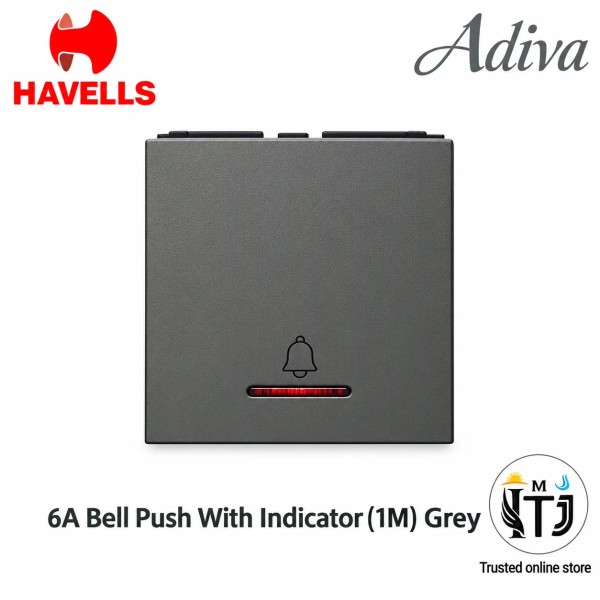 Havells Adiva 6A Mega Bell Push Indicator Switch 2M| Grey