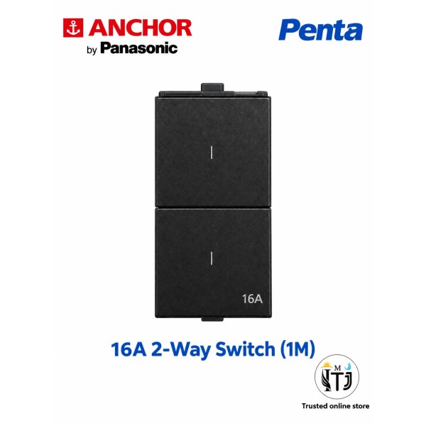 Anchor Penta modular 16 Amp Flat Switch, Black  - 2 Way Switch -65148B