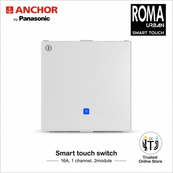 Anchor Roma Urban Smart Touch Switch 16A 1Channel - White, Fits in Anchor Roma Urban Plates Only, Compatible with Alexa, Google Assistant & Siri
