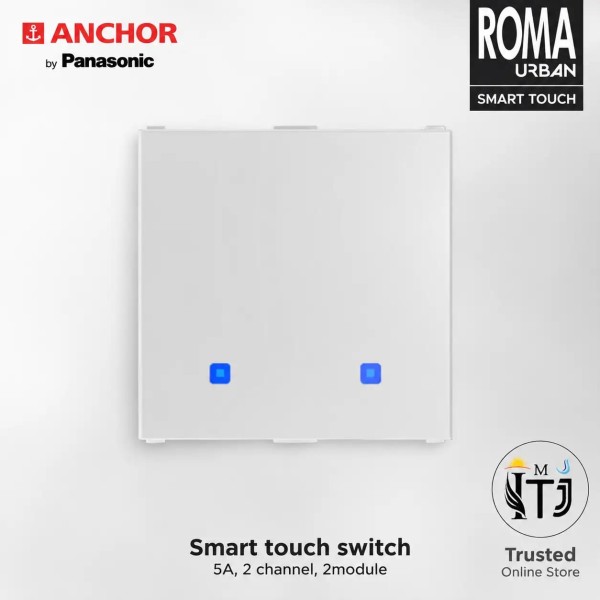 Anchor Roma Urban Smart Touch Switch 5A 2Channel - White, , Fits in Anchor Roma Urban Plates Only, Compatible with Alexa, Google Assistant & Siri