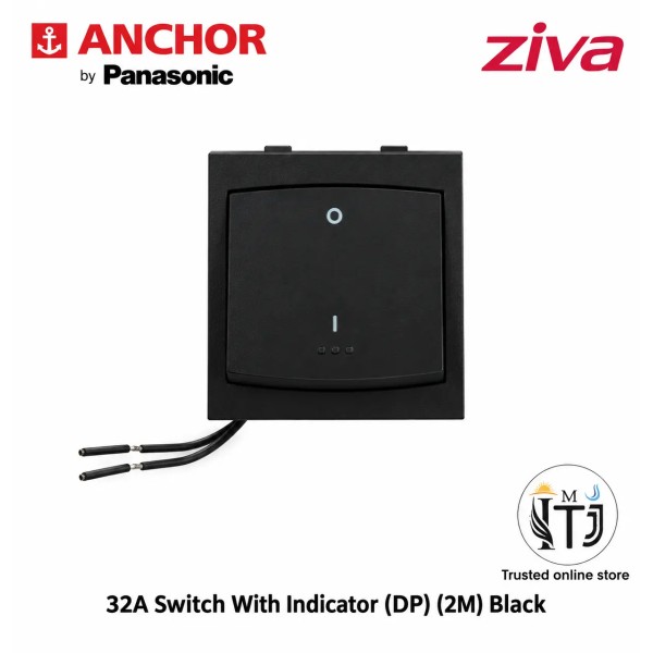 Anchor Ziva 32A Switch With Indicator (DP)| 2M| Black -68032B