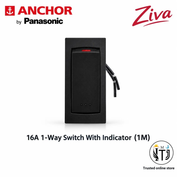 Anchor Ziva 16A Switch With Indicator 1M| Black| 68077B